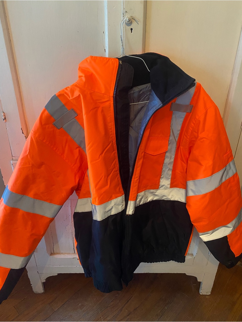Men's High-Visibility Orange Safety Raincoat with Reflective Tape